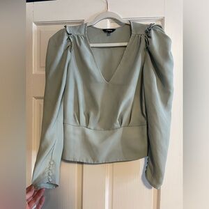 EXPRESS Baby Blue V-Neck Puff Long Sleeve Blouse